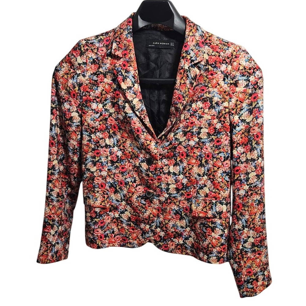 Zara Woman Floral Tapestry Blazer Jacket Multicolor Two Button‎ Made in Spain M